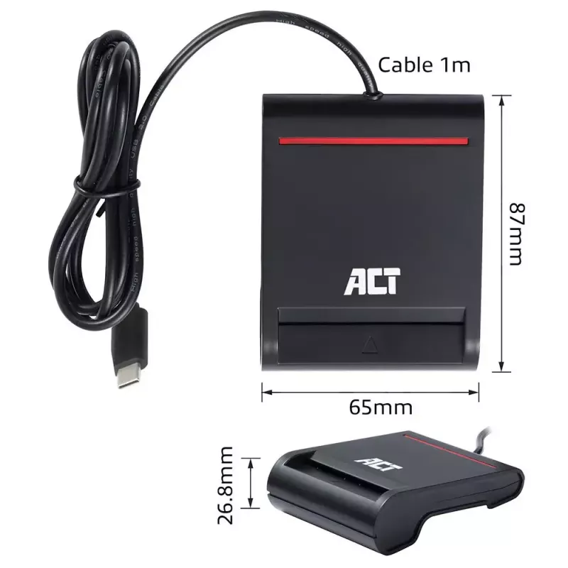 Leitor de cartões smartcard eID USB-C externo ACT, preto