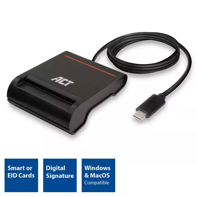 Leitor de cartões smartcard eID USB-C externo ACT, preto