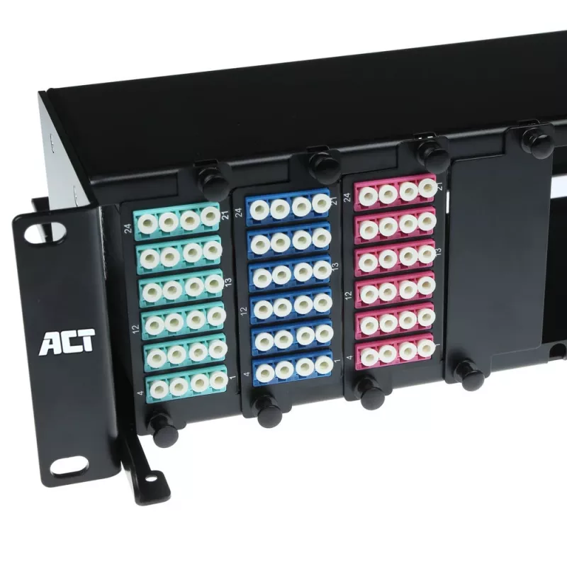 Painel de fibra ACT High Density 2HE para 12 cassetes MTP®-MPO / placas adaptadoras Keystone