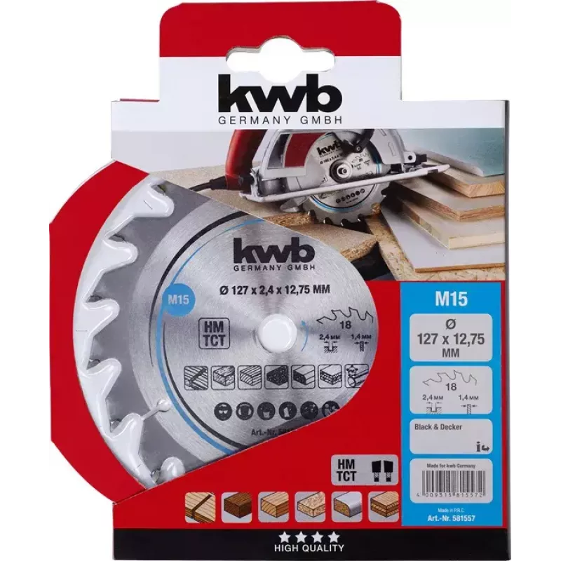 Disco de serra circular KWB 581557 12,7 cm para madeira dura, plástico, contraplacado, madeira macia