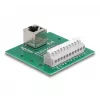 Conector fêmea RJ50 DeLOCK para bloco de terminais com botão de pressão para calha DIN angular