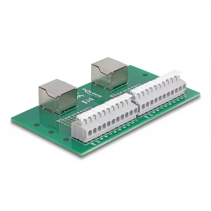 DeLOCK RJ50 2 x conector fêmea para 2 x borne de série com botão de pressão para calha DIN