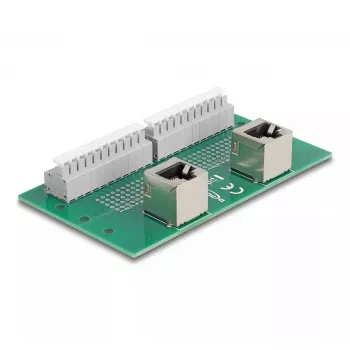 DeLOCK RJ50 2 x conector fêmea para 2 x bloco de terminais com botão de pressão para calha DIN angular