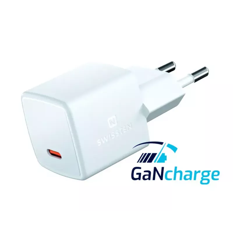 Carregador de viagem mini GaN 25W PD USB-C SWISSTEN carregador rápido para telefones e tablets
