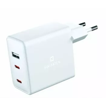 Carregador de viagem GaN 70W 2×USB-C SWISSTEN carregador rápido para portáteis e telefones