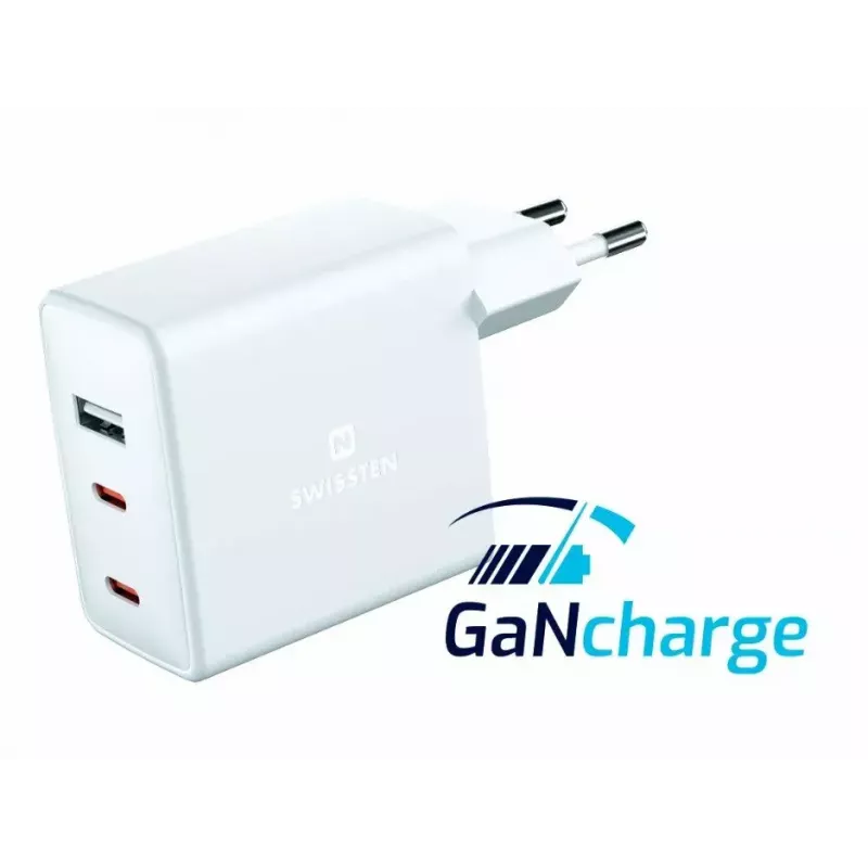 Carregador de viagem GaN 70W 2×USB-C SWISSTEN carregador rápido para portáteis e telefones