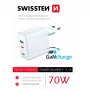Carregador de viagem GaN 70W 2×USB-C SWISSTEN carregador rápido para portáteis e telefones