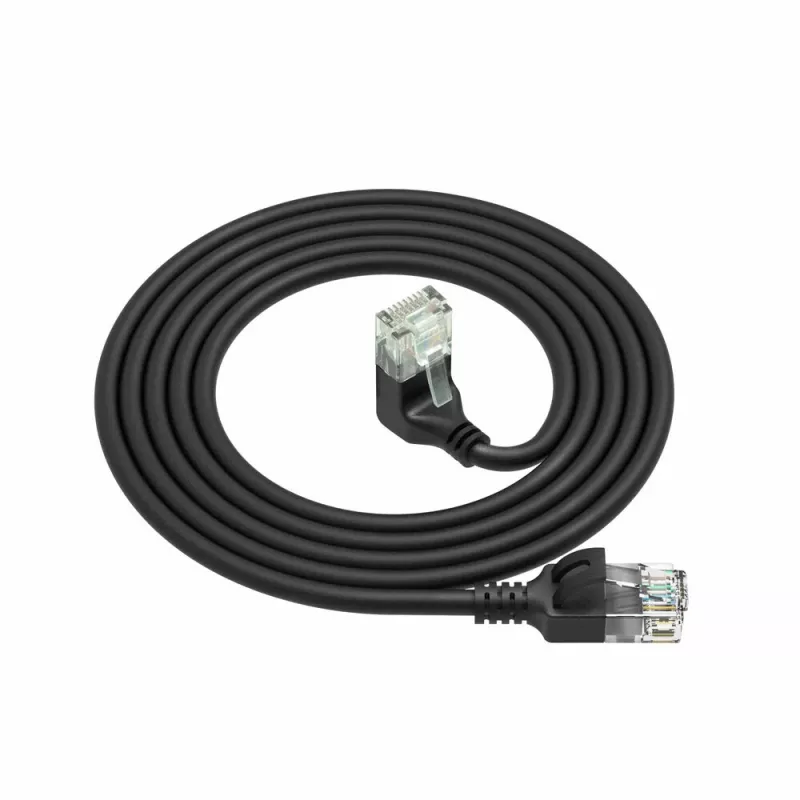 ACT Preto 3 metros Cabo de rede Slimline U/UTP CAT6A LSZH com fichas RJ45 90° anguladas para baixo para reto