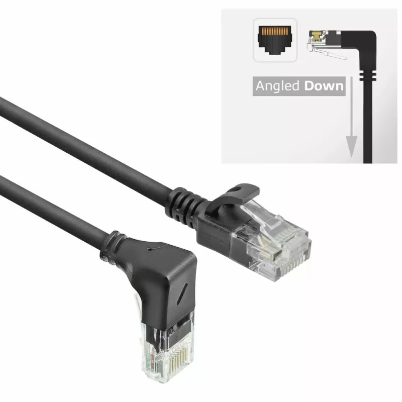 ACT Preto 3 metros Cabo de rede Slimline U/UTP CAT6A LSZH com fichas RJ45 90° anguladas para baixo para reto