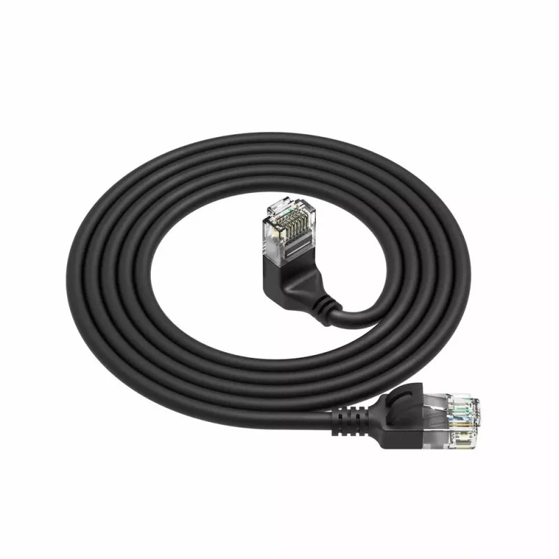 ACT Preto 2 metros Cabo de rede Slimline U/UTP CAT6A LSZH com fichas RJ45 90° anguladas para cima para reto