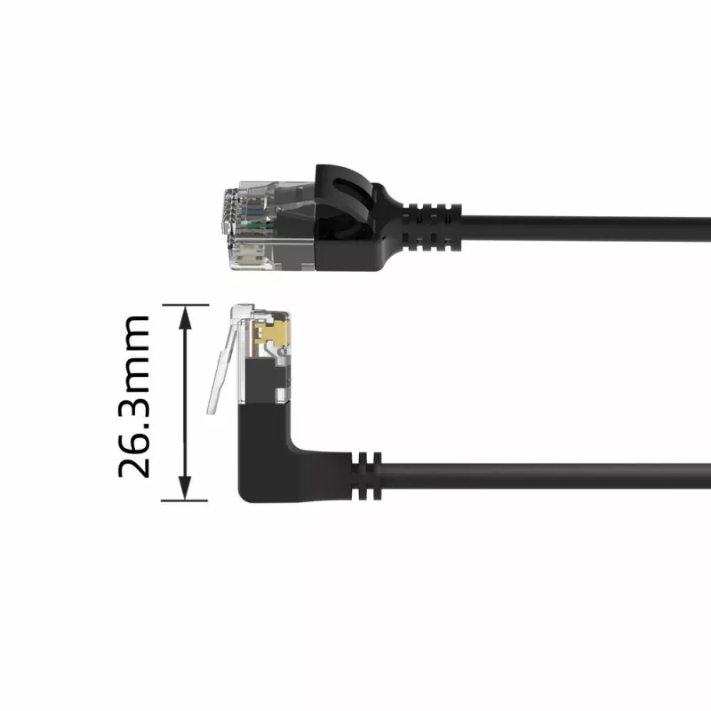 ACT Preto 2 metros Cabo de rede Slimline U/UTP CAT6A LSZH com fichas RJ45 90° anguladas para cima para reto