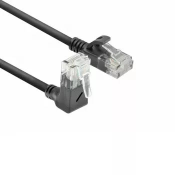 ACT Preto 5 metros Cabo de rede Slimline U/UTP CAT6A LSZH com fichas RJ45 90° anguladas para cima para reto