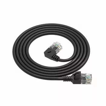 ACT Preto 0,5 metros Cabo de rede Slimline U/UTP CAT6A LSZH com fichas RJ45 90° anguladas à esquerda para reto