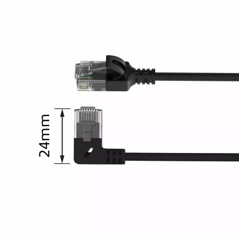 ACT Preto 0,5 metros Cabo de rede Slimline U/UTP CAT6A LSZH com fichas RJ45 90° anguladas à esquerda para reto