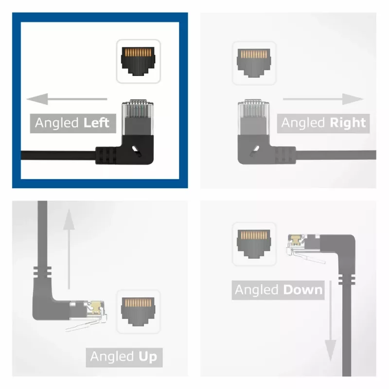ACT Preto 0,15 metros Cabo de rede Slimline U/UTP CAT6A LSZH com fichas RJ45 90° anguladas à esquerda para reto
