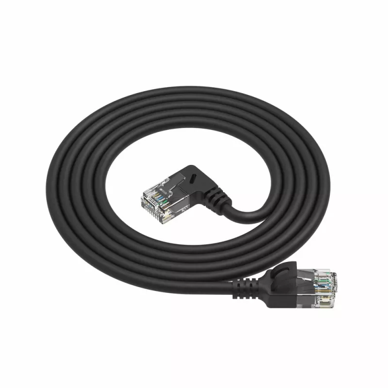 ACT Preto 0,15 metros Cabo de rede Slimline U/UTP CAT6A LSZH com fichas RJ45 90° anguladas à direita para reto