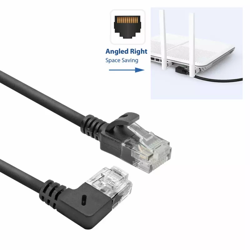 ACT Preto 0,15 metros Cabo de rede Slimline U/UTP CAT6A LSZH com fichas RJ45 90° anguladas à direita para reto