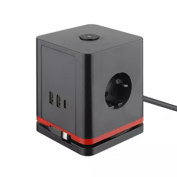 Cubo distribuidor de energia Olympia SW 1000 com 3 tomadas, 1,5 m de cabo, 230 V, 16 A, preto/vermelho