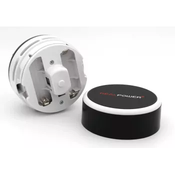 Aspirador de mão RealPower Mini Hoover-1 — a pilhas, limpeza a seco, sem saco, pilhas AA, 90 min de autonomia, preto/branco