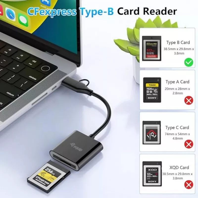 Leitor de cartões Equip 245461 USB 3.2 Gen 2 Type-C preto CFexpress 2.0