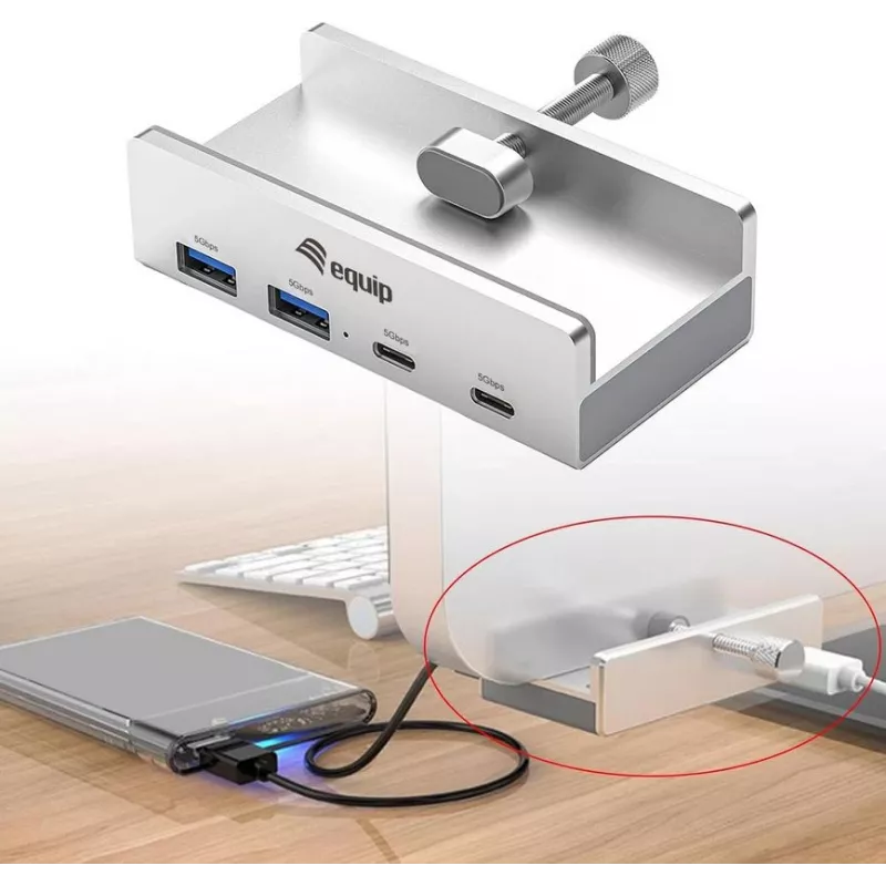 Hub de interfaces Equip 128967 USB 3.2 Gen 1 (3.1 Gen 1) Type-A 5000 Mbit/s alumínio