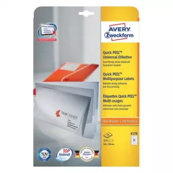 Etiquetas retangulares autocolantes Avery Zweckform 6170 — branco, adesivo permanente, 525 unid.