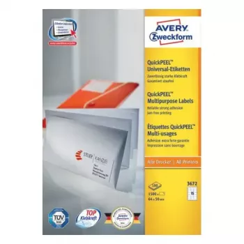 Etiquetas retangulares autocolantes Avery Zweckform 3672 – branco, adesivo permanente