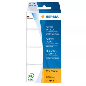 Etiquetas de endereço HERMA contínuo leporello 67x37 mm branco papel 250 unid.