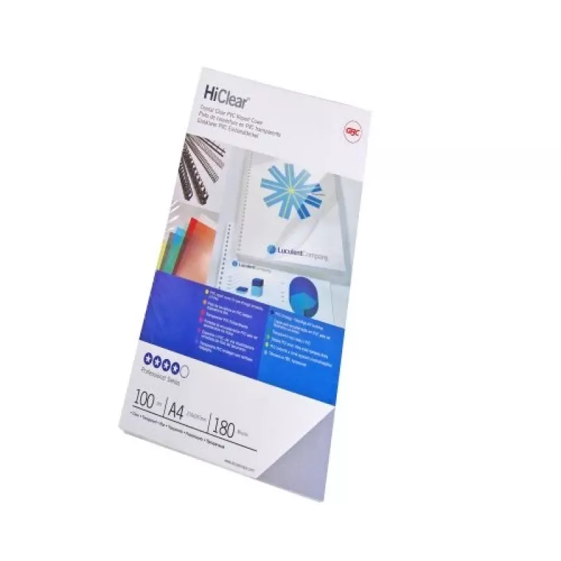 GBC Capas de encadernação Super HiClear A4 200 mícron, A4, Policloreto de vinilo (PVC), Transparente, 0,2 mm, 100 unid.