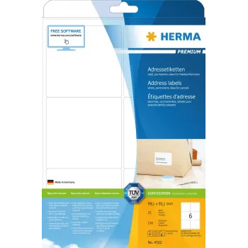 Etiquetas de endereço Premium HERMA 4502 A4 99,1x93,1 mm