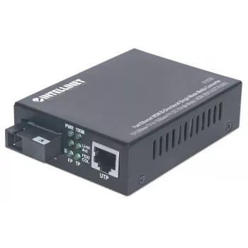Conversor de suporte Fast Ethernet WDM bidirecional monomodo Intellinet, 10/100Base-TX para 100Base-FX (SC) monomodo, 20 km, WDM (Rx1310/Tx1550)