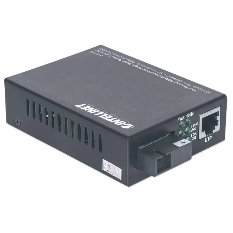 Intellinet 510530 conversor de suporte Fast Ethernet WDM, de 10/100Base-TX (RJ-45) para 100Base-FX (SC) monomodo, 20 km (12,4 mi), Rx1310/Tx1550 nm
