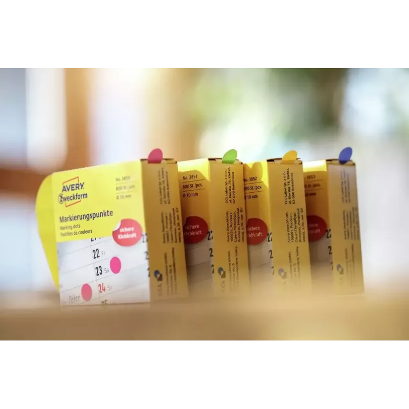 Etiquetas redondas autocolantes Avery 3852, 1 cm de diâmetro, aderência permanente, 800 unid., amarelo