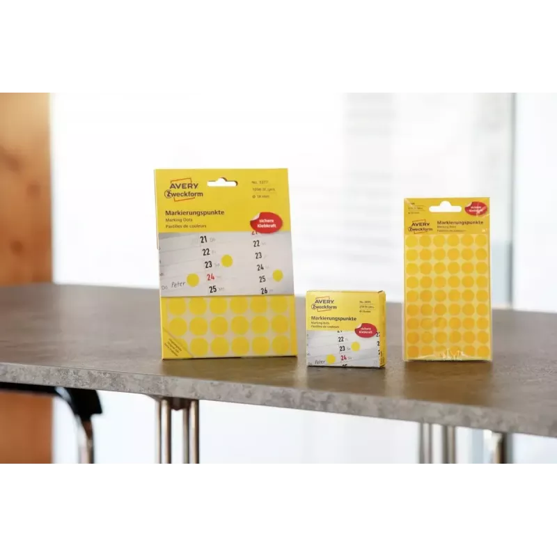 Etiquetas redondas autocolantes Avery 3852, 1 cm de diâmetro, aderência permanente, 800 unid., amarelo
