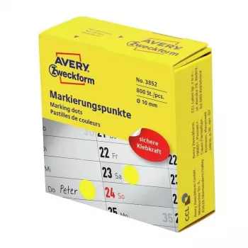 Etiquetas redondas autocolantes Avery 3852, 1 cm de diâmetro, aderência permanente, 800 unid., amarelo