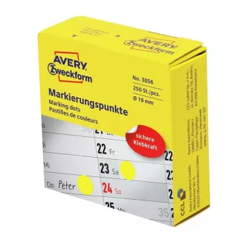 Etiqueta redonda autocolante Avery Zweckform 3856 — amarelo, adesivo permanente, 1,9 cm, 250 unid.