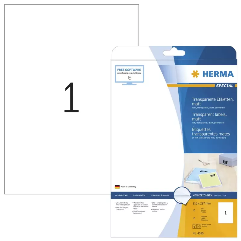 Etiqueta autoadesiva HERMA A4 retangular permanente transparente
