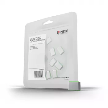 Bloqueador de porta USB Type-C Lindy (sem chave) – pack de 10, verde
