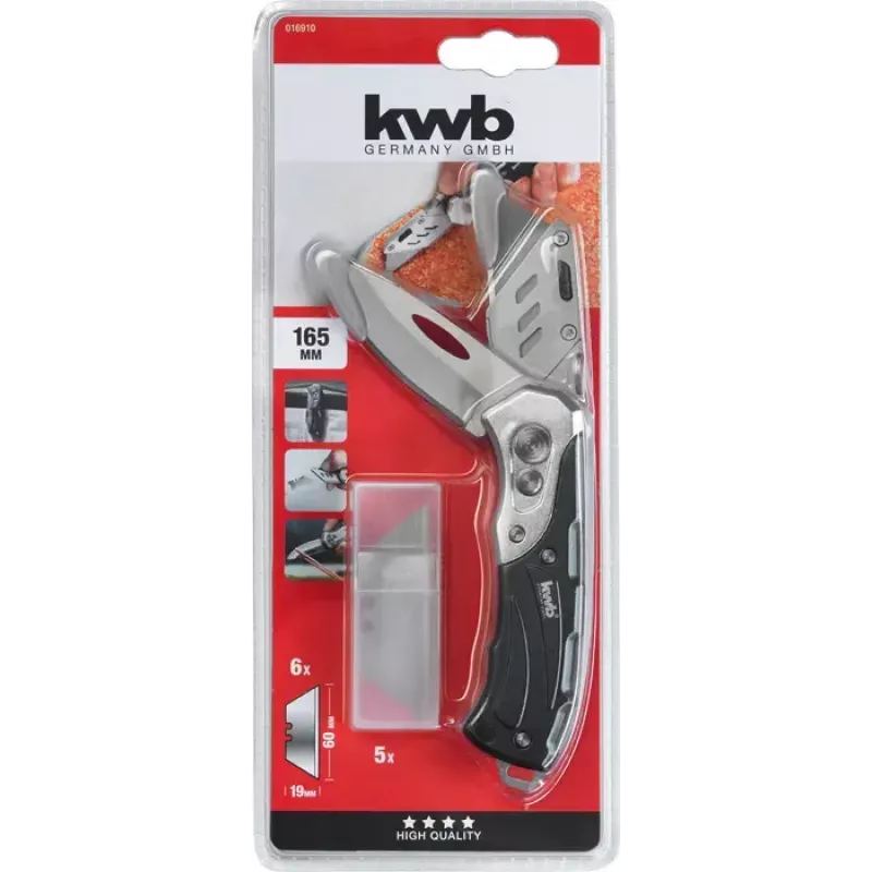 Faca multiusos KWB 016910 faca de lâmina retrátil preta Drop-Point