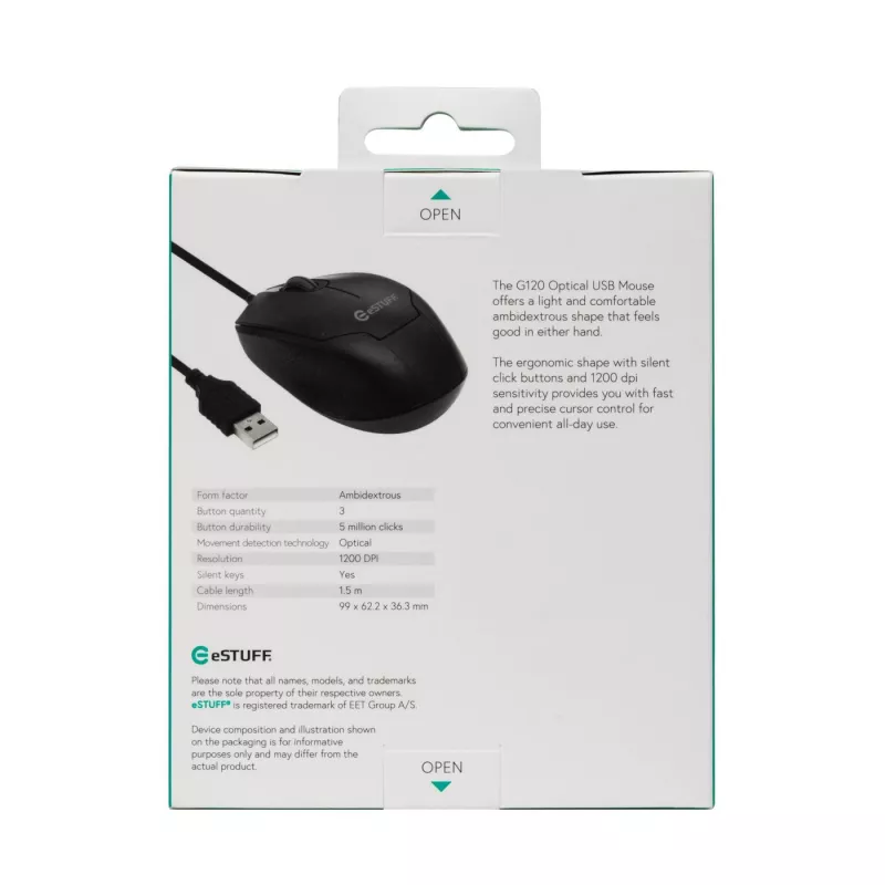 eSTUFF GLB213002 rato de escritório ambidestro USB Type-A ótico 1200 DPI