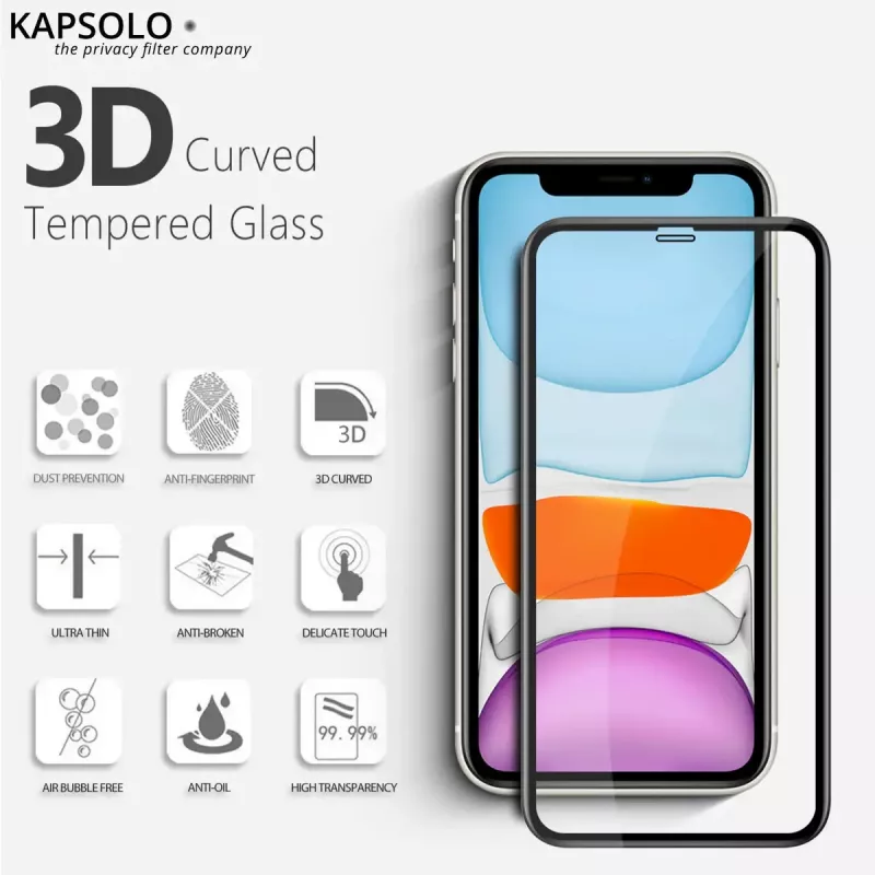 Proteção de ecrã em vidro temperado Kapsolo para iPhone 13 / iPhone 14 Max — curvo 9H, adequado até 15,5 cm (6,1 polegadas)