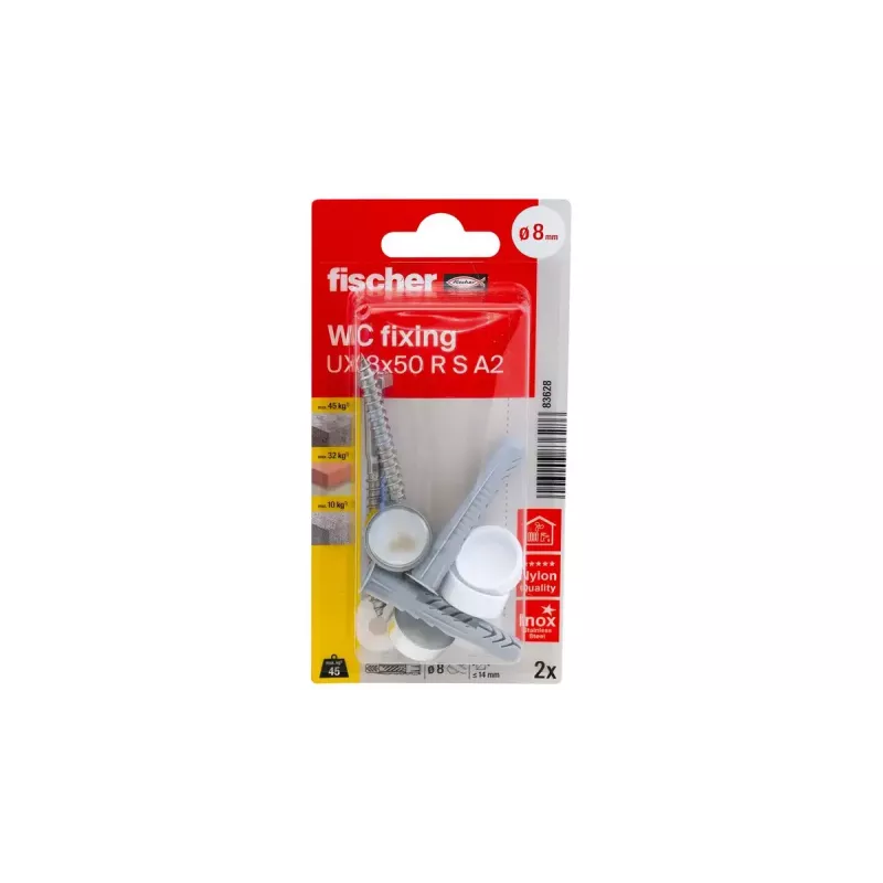 Conjunto de parafusos e buchas Fischer 83628 adequado para tijolo, betão