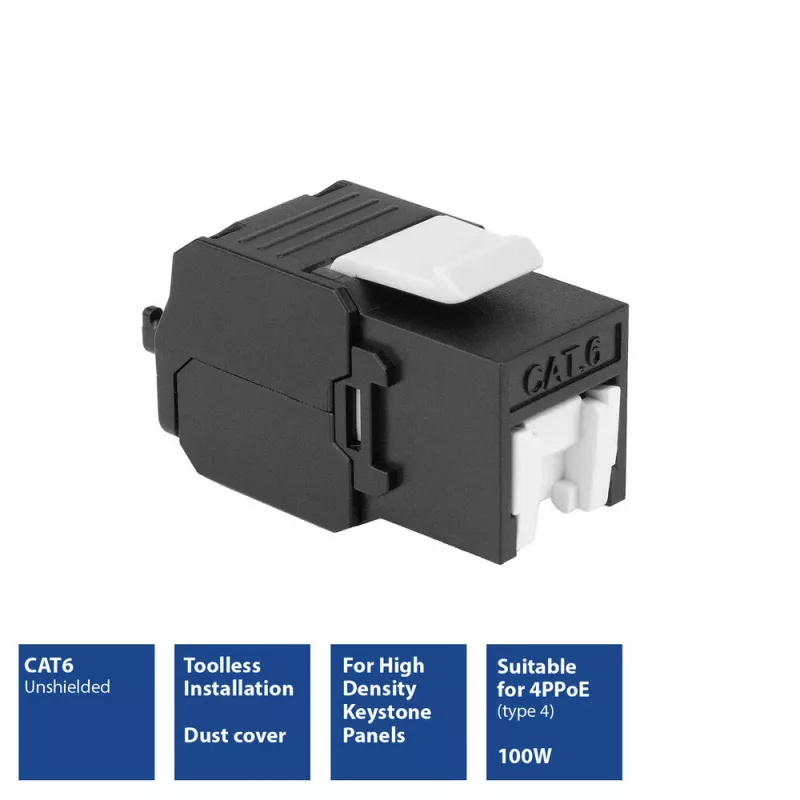 ACT Keystone Jack RJ45 CAT6 não blindado sem ferramentas com obturador, preto