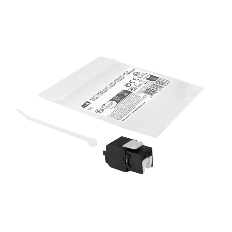 ACT Keystone Jack RJ45 CAT6 não blindado sem ferramentas com obturador, preto
