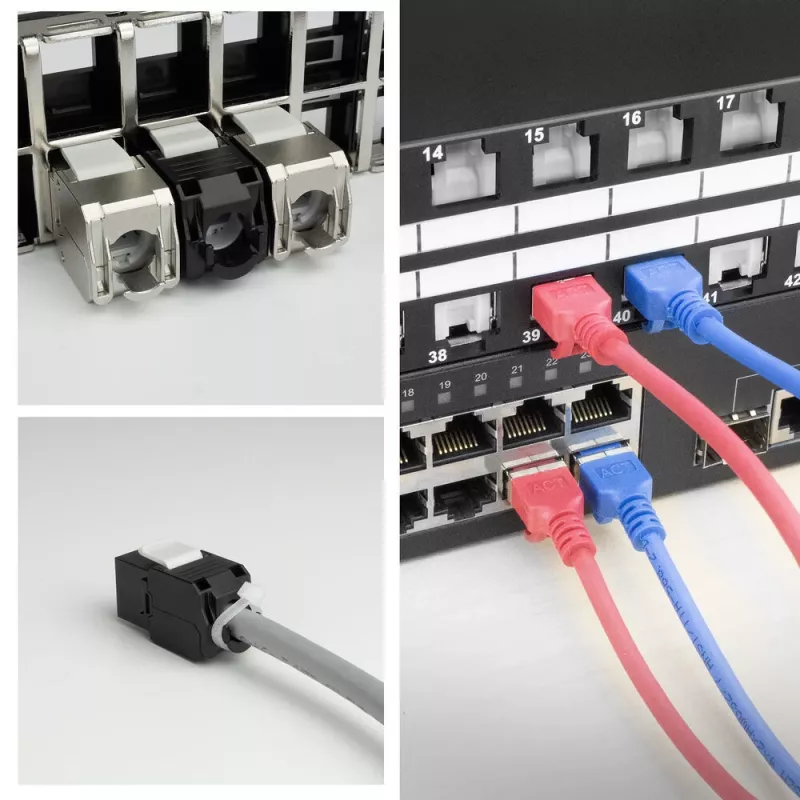ACT Keystone Jack RJ45 CAT6 não blindado sem ferramentas com obturador, preto