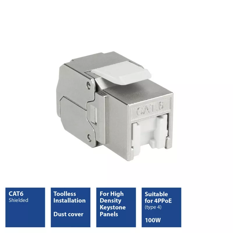 ACT Keystone Jack RJ45 CAT6 blindado sem ferramentas com obturador prateado-branco