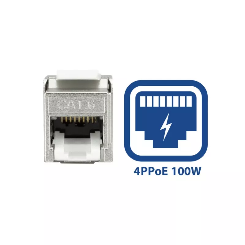 ACT Keystone Jack RJ45 CAT6 blindado sem ferramentas com obturador prateado-branco