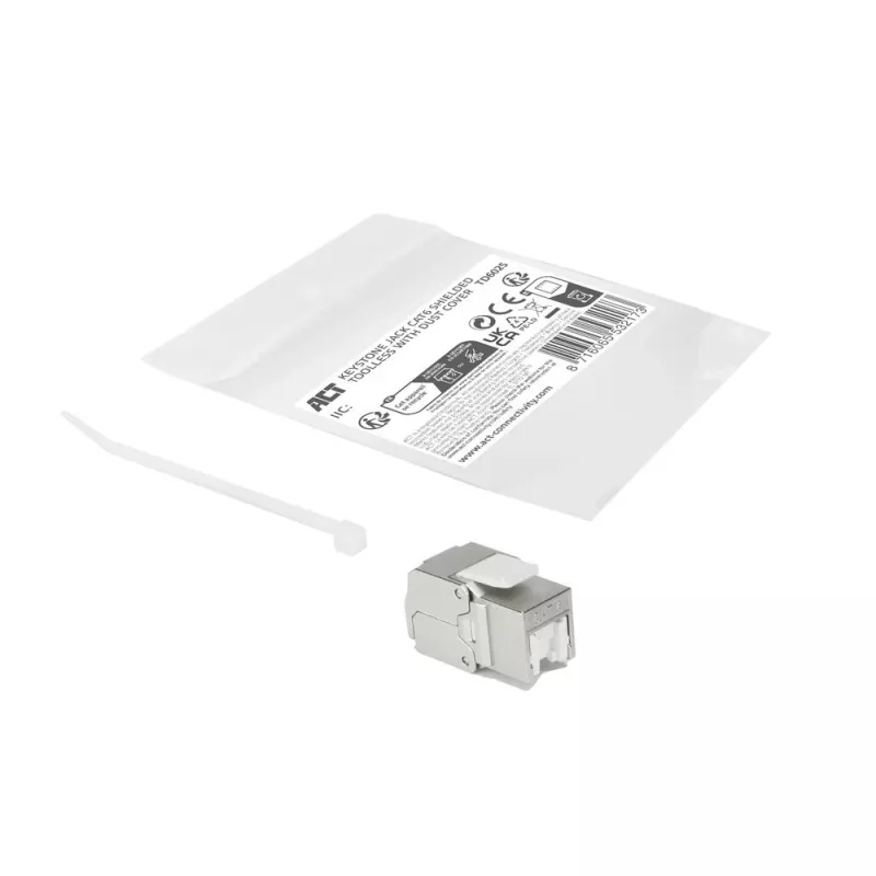 ACT Keystone Jack RJ45 CAT6 blindado sem ferramentas com obturador prateado-branco