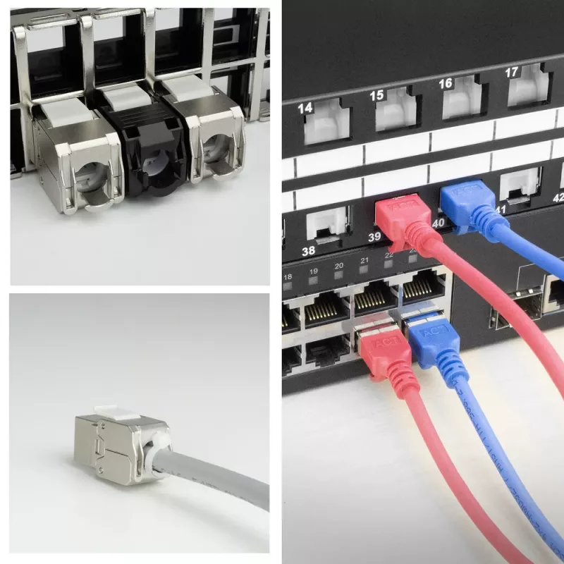 ACT Keystone Jack RJ45 CAT6 blindado sem ferramentas com obturador prateado-branco