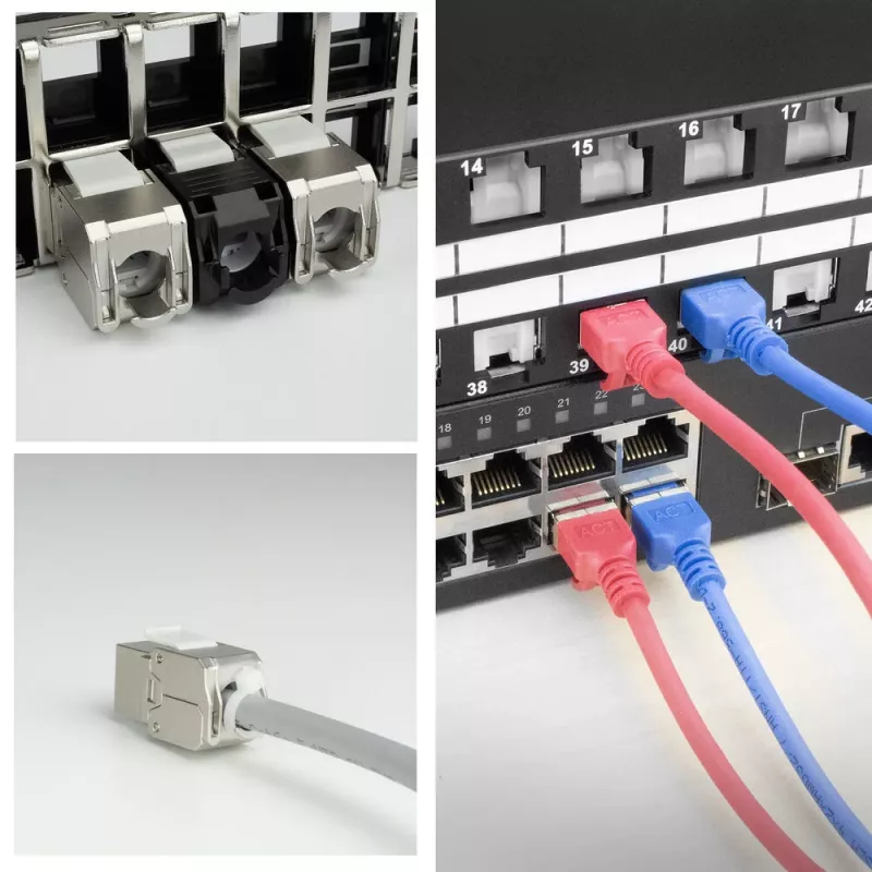 ACT conector fêmea Keystone RJ45 CAT6A blindado sem ferramentas com tampa de proteção contra pó